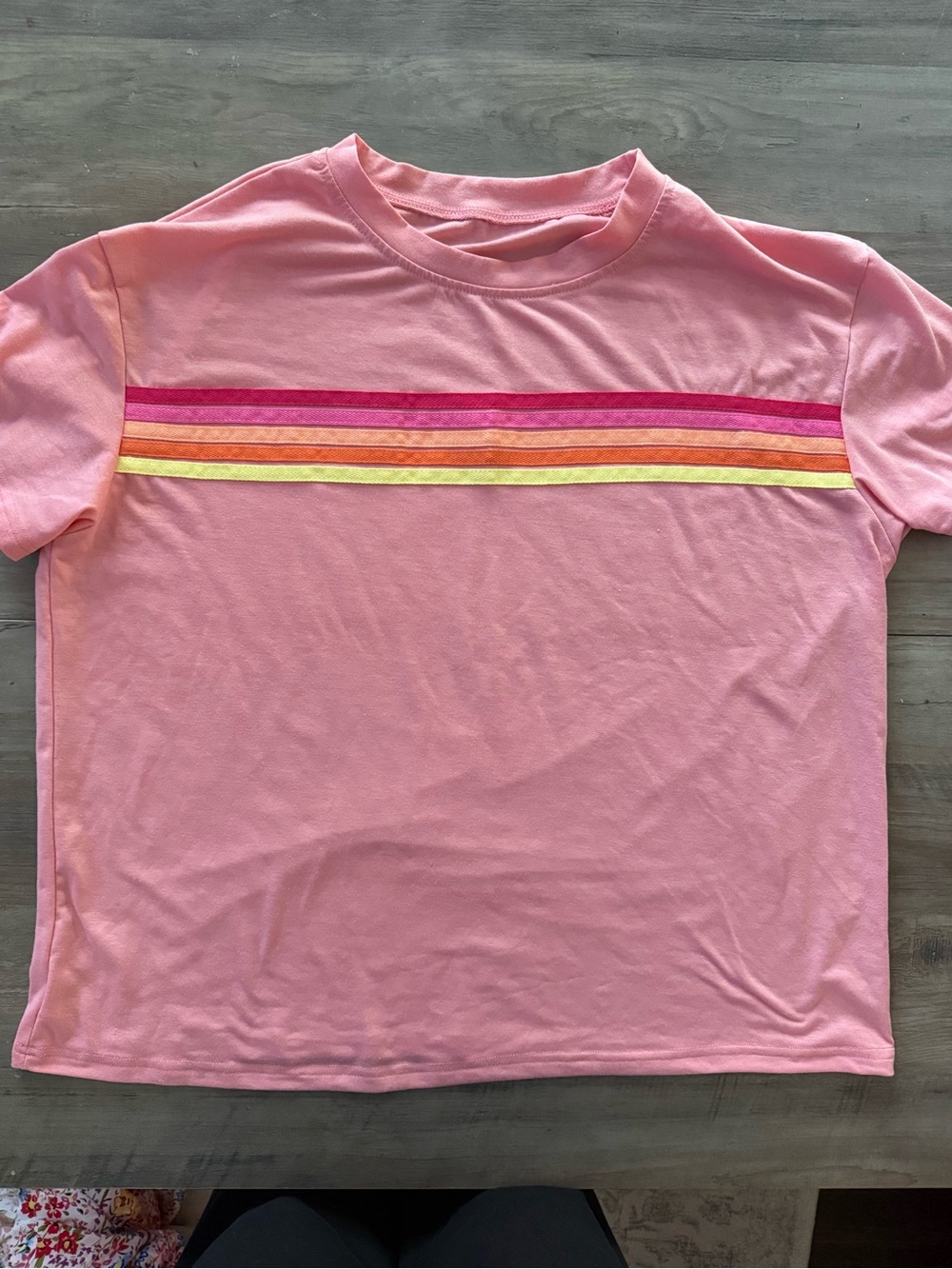Pink Stripe Tee with Yellow & Orange Accents